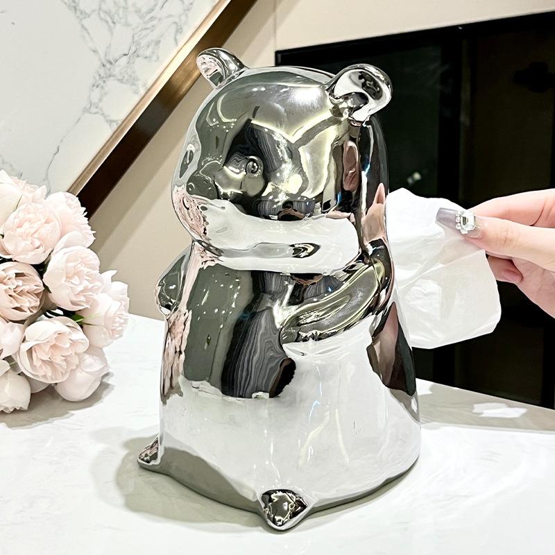 Silver Rabbit Ceramic Tissue Box Ornament Napkin Box Tissue Holder Paper Boxes Tissues Storage Box Organizer Decoration Crafts