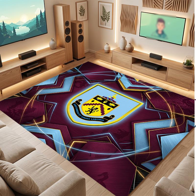 Burnley Football Print Crystal Velvet Rug, Comfortable Water Absorbent Non Slip Indoor Floor Carpet