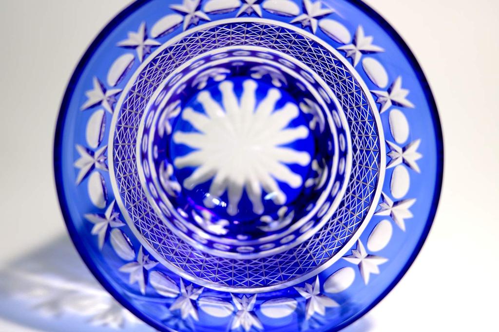 GREEM MARKET Crafts with Wooden Box Glasswork Kiriko Glass Cup Shochu Glass Kiriko Glass Product GMS00726 Number (Blue)