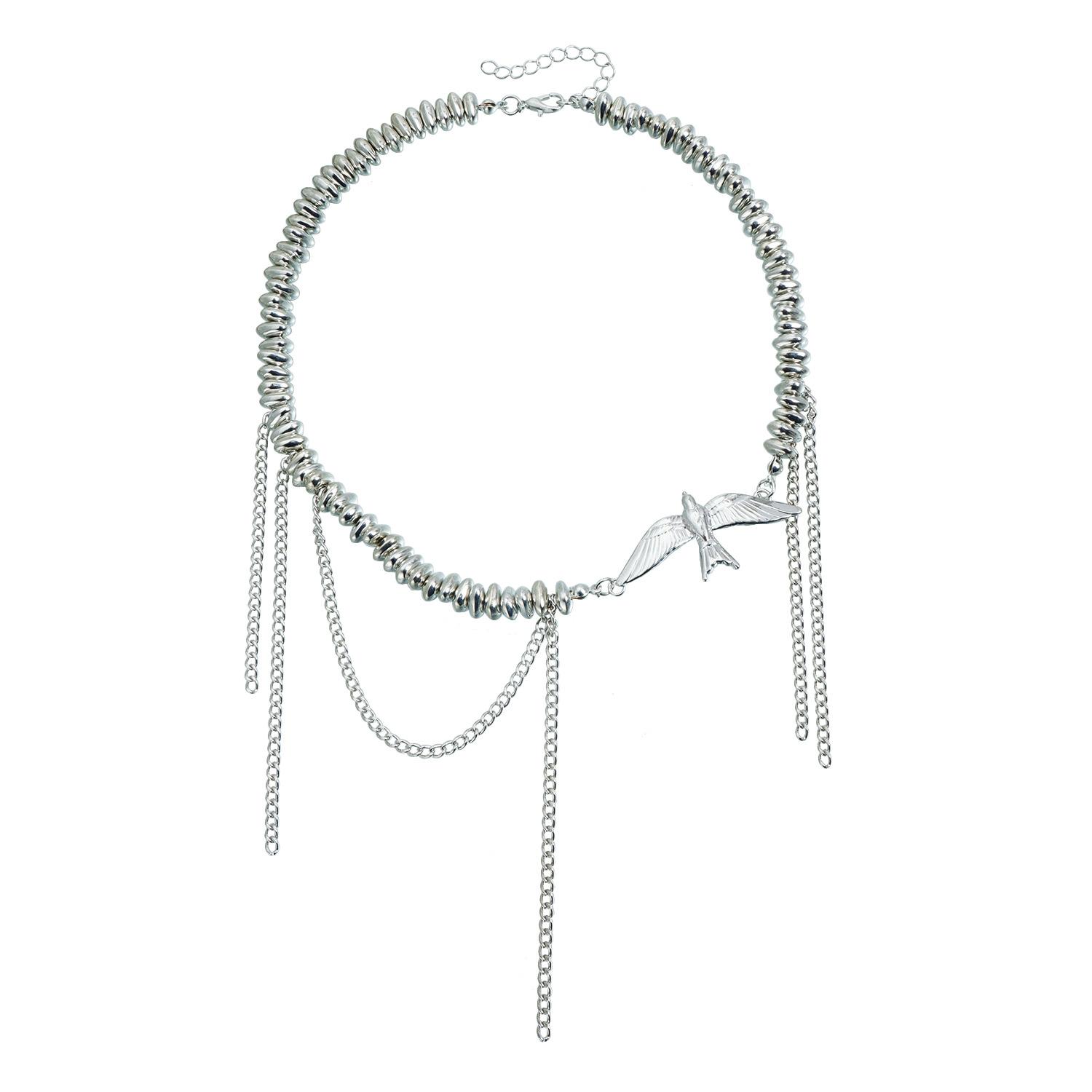 

Sweet and cool wind bird fringed necklace ins sexy wind old beaded collarbone chain accessories