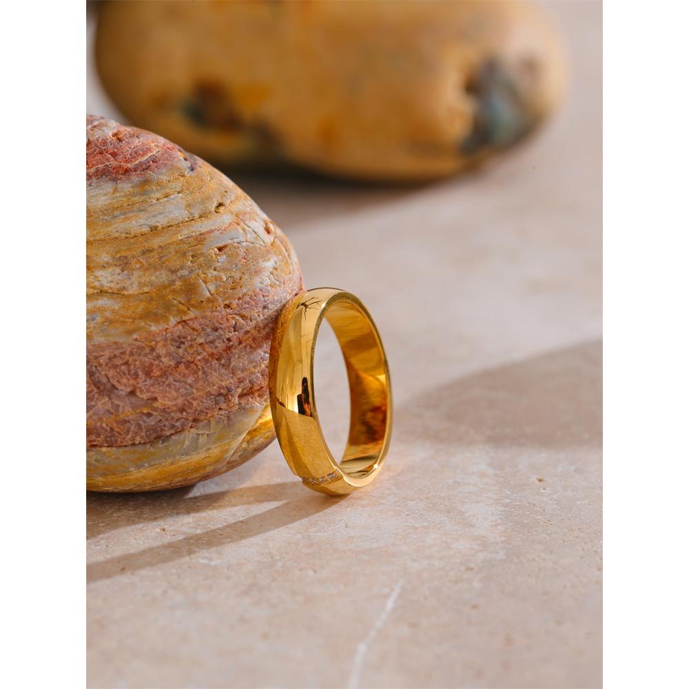 Eetit High Quality Polished Metal Cubic Zircon Golden PVD Ring Charm PVD Plated Stainless Steel Fashion Trend Jewelry