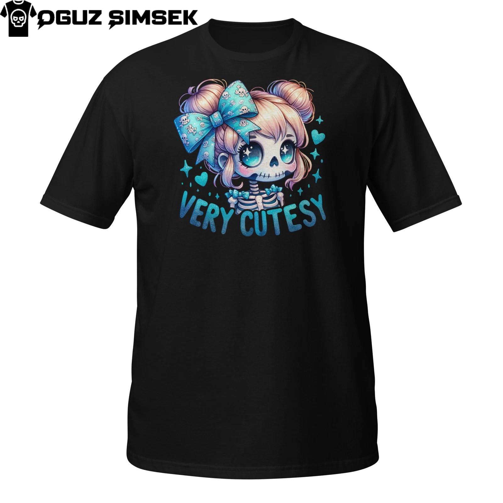 Very Cutesy Blue Skeleton Girl T-Shirt Mens Womens Tees Top | Kawaii Pastel Goth Cute Skull Graphic 3XL