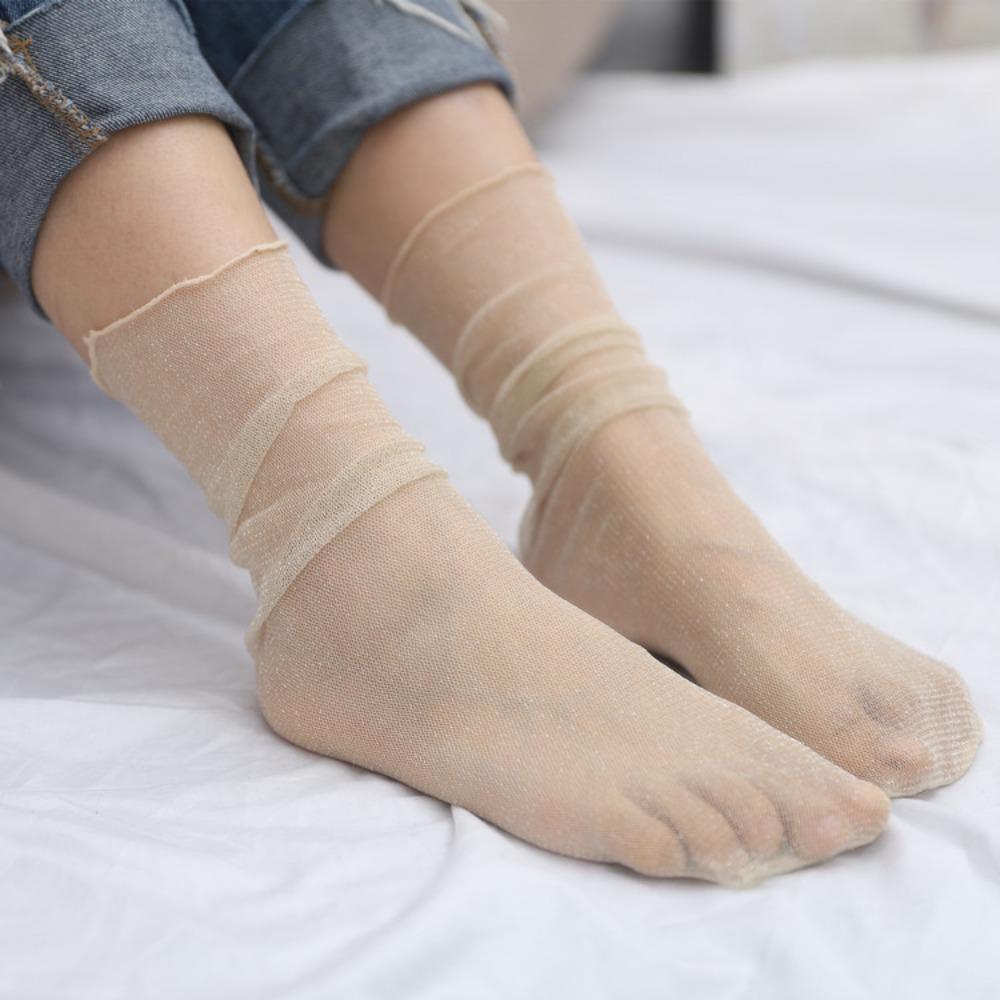 Fashion Transparent Simple Elastic Glitter Silk Hosiery Korean Style Socks Shiny Women Thin Socks