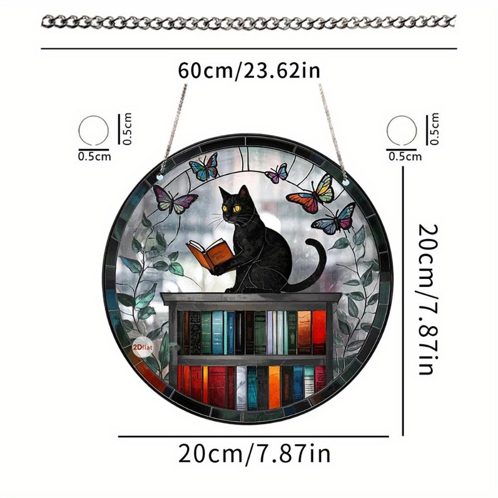 Catcher dei sogni rotondo in acrilico retrò 2D per Halloween - motivo pipistrello/corvo/gatto nero decorazione per finestra, decorazione per la casa horror da interni ed esterni
