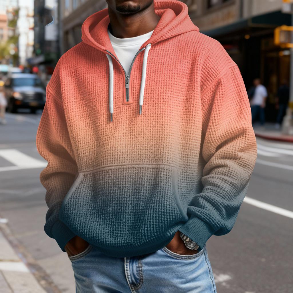 Herren Casual einfarbiges Kapuzensweatshirt mit Reißverschluss und langen Ärmeln, Alltags-Reißverschluss-Casual-Langarm-T-Shirt