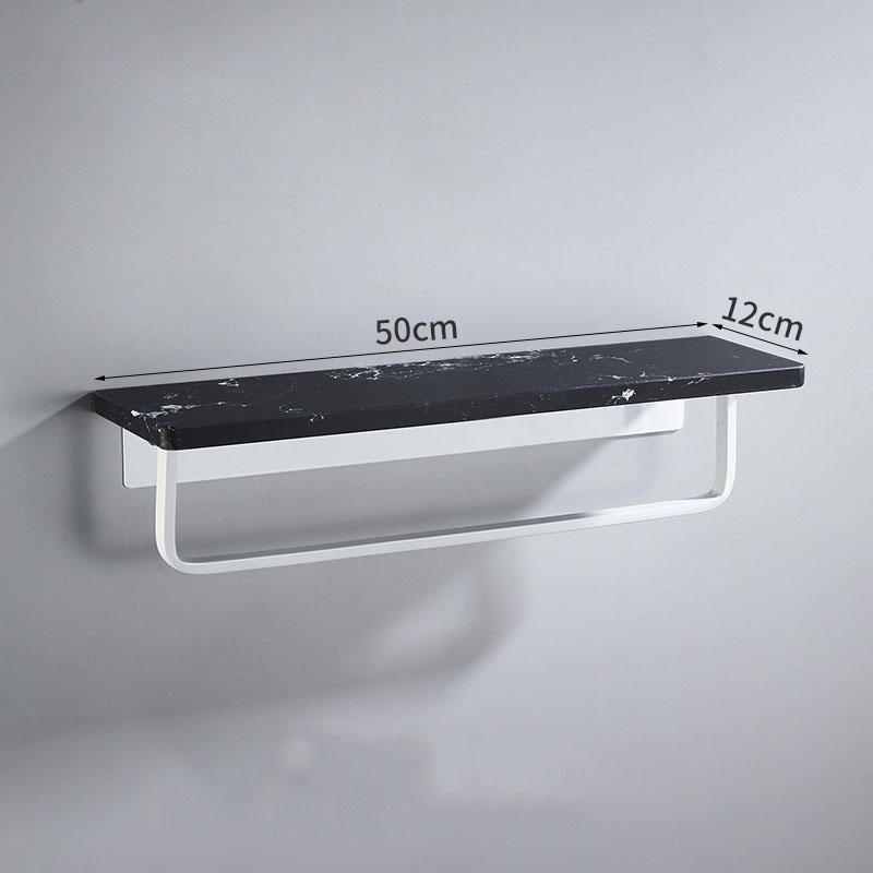 Black/White Marble Bathroom Shelf Wall-mounted Bathroom Storage Rack Aluminum Shower Stand With Rod Bathroom Accessory