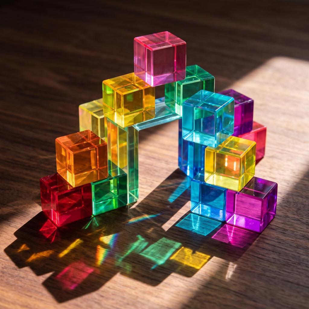 50 Pieces Acrylic Blocks with Tray Glossy Light-Play for Children