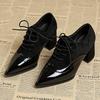 Neue Vintage Riemen Blockabsatz Leder Schuhe Spitze Tiefer Ausschnitt Mode Rutschfeste Hohe Absätze