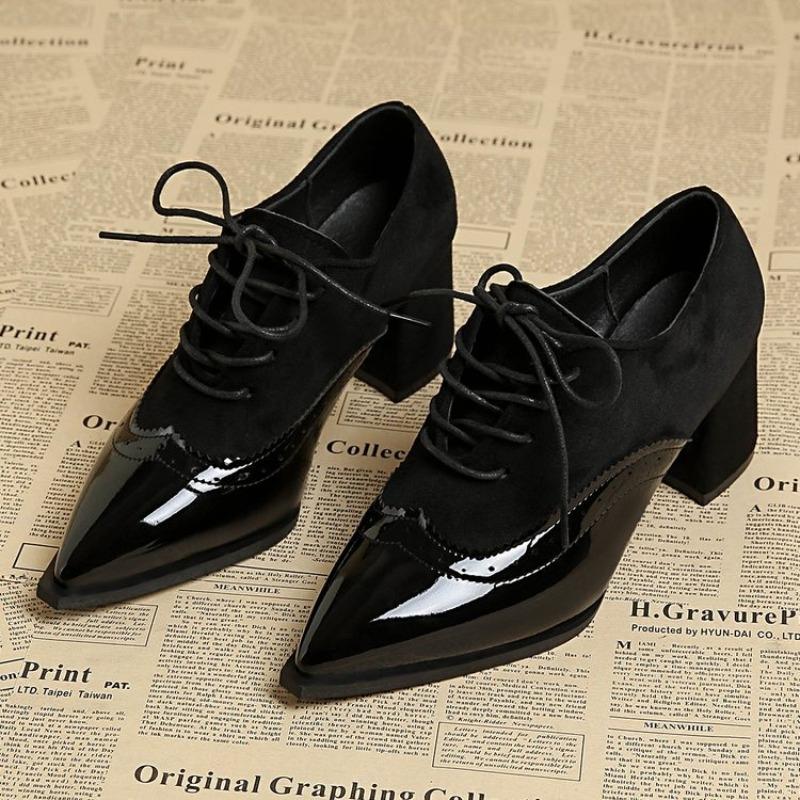 Neue Vintage Riemen Blockabsatz Leder Schuhe Spitze Tiefer Ausschnitt Mode Rutschfeste Hohe Absätze