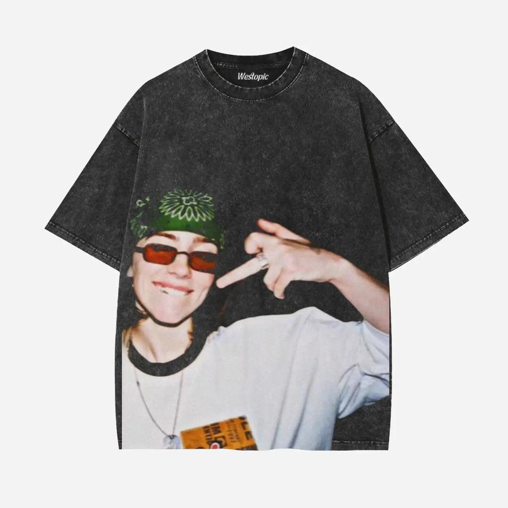 BILLIE EILISH American Trendy Vintage Washed Graphic Print Tshirts Men Women Tops Oversized Cotton Short Sleeves Oversized Tees