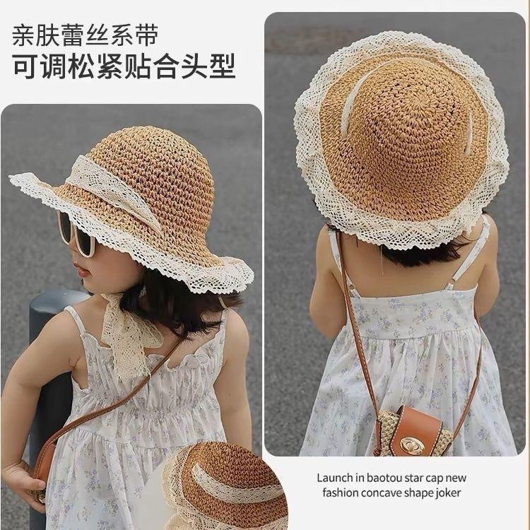 Girls Summer Thin Breathable Straw Bucket Hat Baby Chic Princess Sun Hat For Kids Outdoor Beach Protection