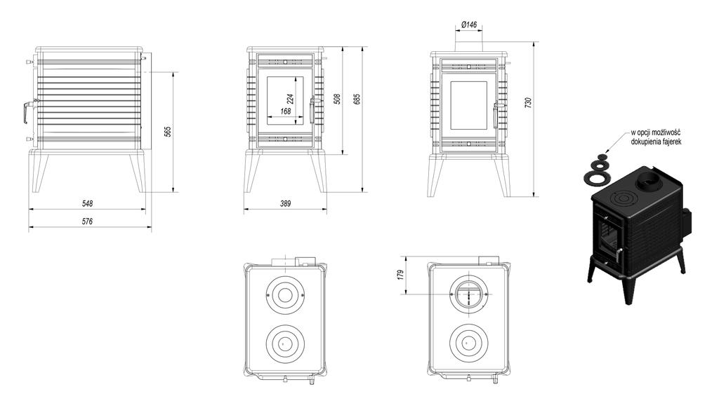 Wood Burning Cast Iron Stove KRATKI K10 Automatic Air Control Ø 150 10 kW