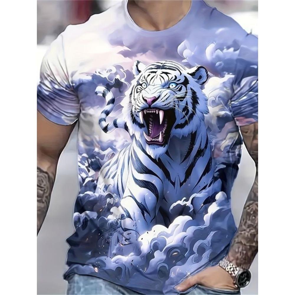 T-shirt Estiva da Uomo Girocollo Stampata in 3D Moda Versatile Traspirante Tendenza Casual