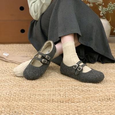 Retro Round Head Velvet Warm Cotton Shoes Women's 2025 Winter New Internet Celebrity Flat Double Buckle with Mary Jane Mao Mao Shoes