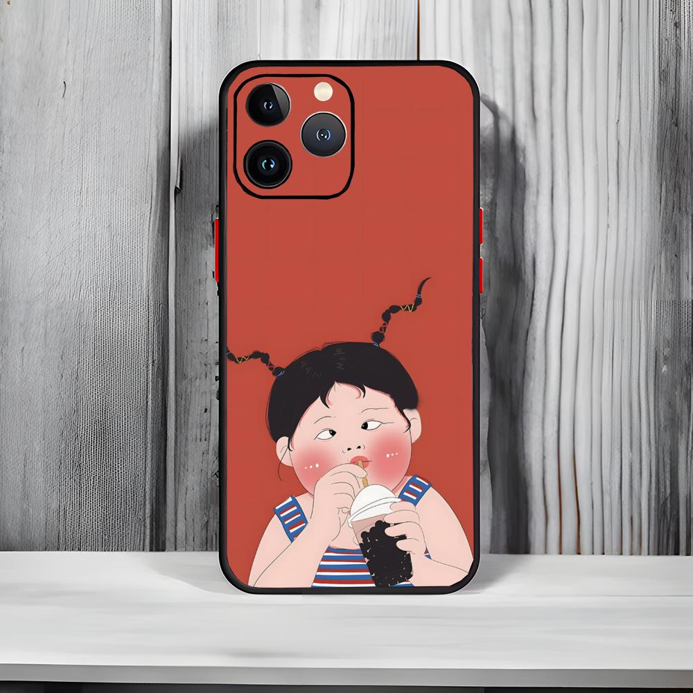 Coque de téléphone fille mignonne et originale Noir Mat Mince Coque de téléphone Pour iPhone17 16 15 14 13 ProMax