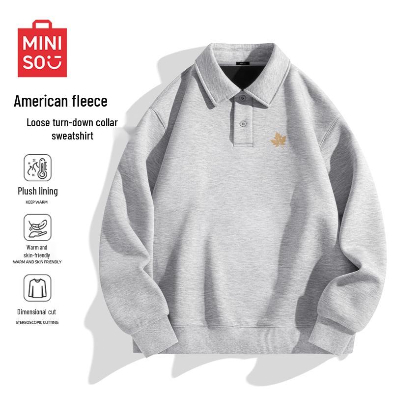 MINISO Men s Fleece-Lined Polo Collar Pullover Sweatshirt 2XL