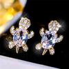 Cute Female White Zircon Stone Small Oval Turtle Stud Earrings Vintage Gold Color Wedding Jewelry For Women