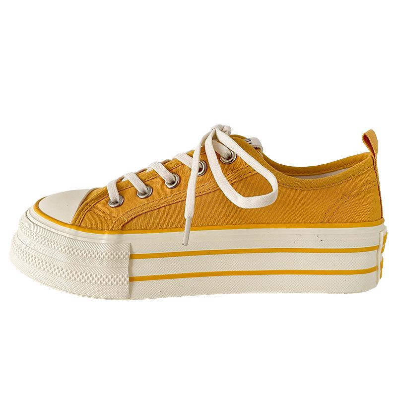 H1323 Gummiband/zwei Schnürsenkel, beliebte Canvas-Schuhe mit dicker Sohle, Damen-Schuhe mit runder Spitze, vielseitige und dünne Board-Schuhe