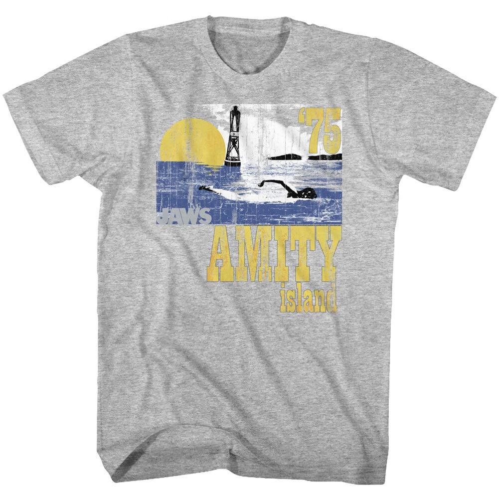 Jaws 70 s Thriller Movie Unexpecting Sunset Swimmer Amity Island Men s T Shirt S