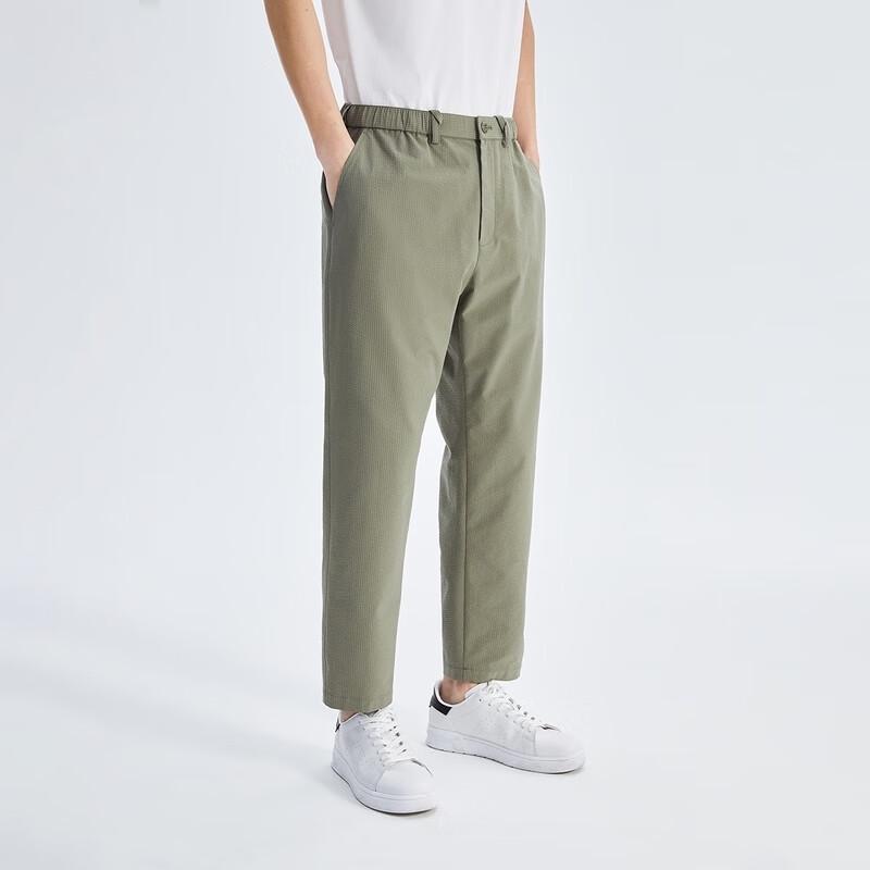 Peacebird Men's Seersucker Tapered Cropped Casual Pants