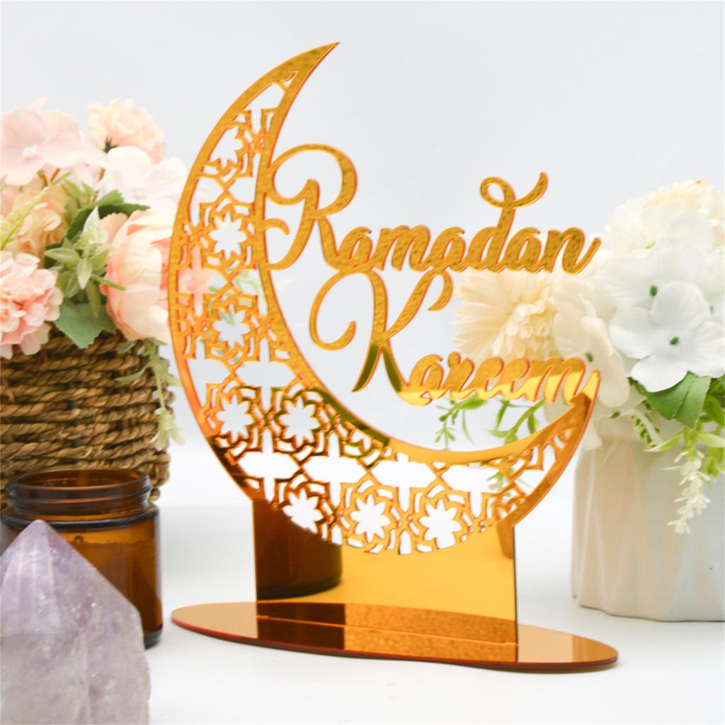 Acrylic Eid Table Ornament Unique Hollowed Out Moon/Sun Shaped Desktop Decoration Festive Home Party Ramadan Decor