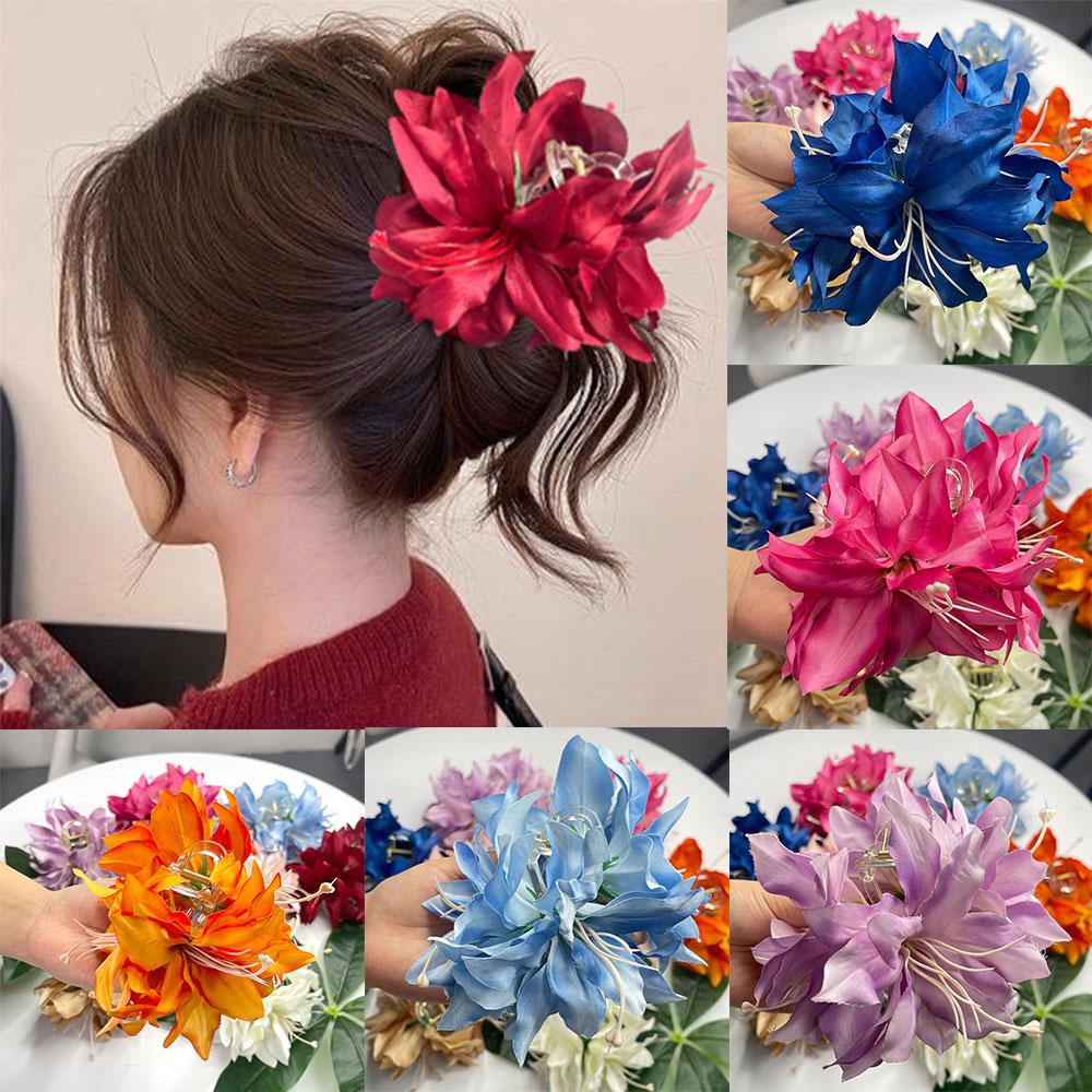 Korean Artificial Flowers Hair Claw Clip Strong Hold Realistic Nonslip Claw Clap Fairy Shark Clips Vacation Photoshoot