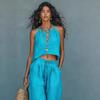 Womens 2-Piece Sleeveless Tank Top Wide-Leg Pants Casual Set Streetwear Outfit