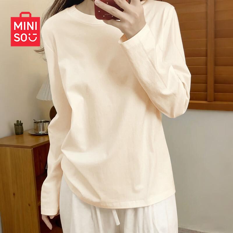 MINISO Women's 2026 Spring Pure Cotton Long Sleeve T-Shirt