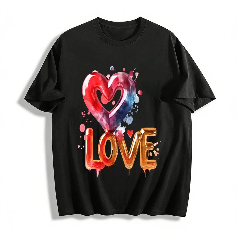 

Love Heart Print Couple Style Casual Crew Neck Short Sleeve T-Shirt Pure cotton T-shirt XXS