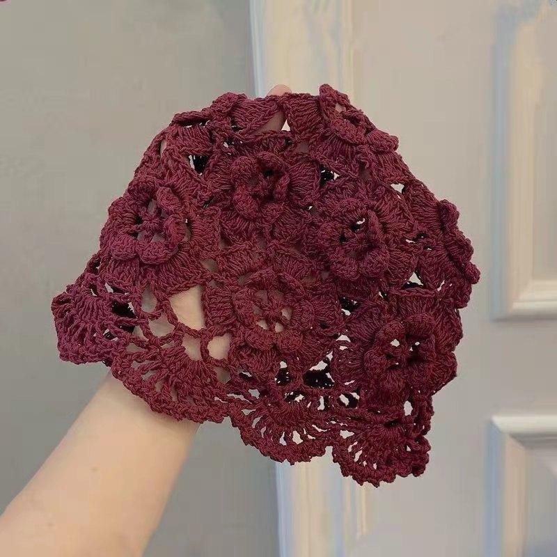 

Модный берет в корейском стиле с 3D цветочным декором и вязаный из хлопка WineRed