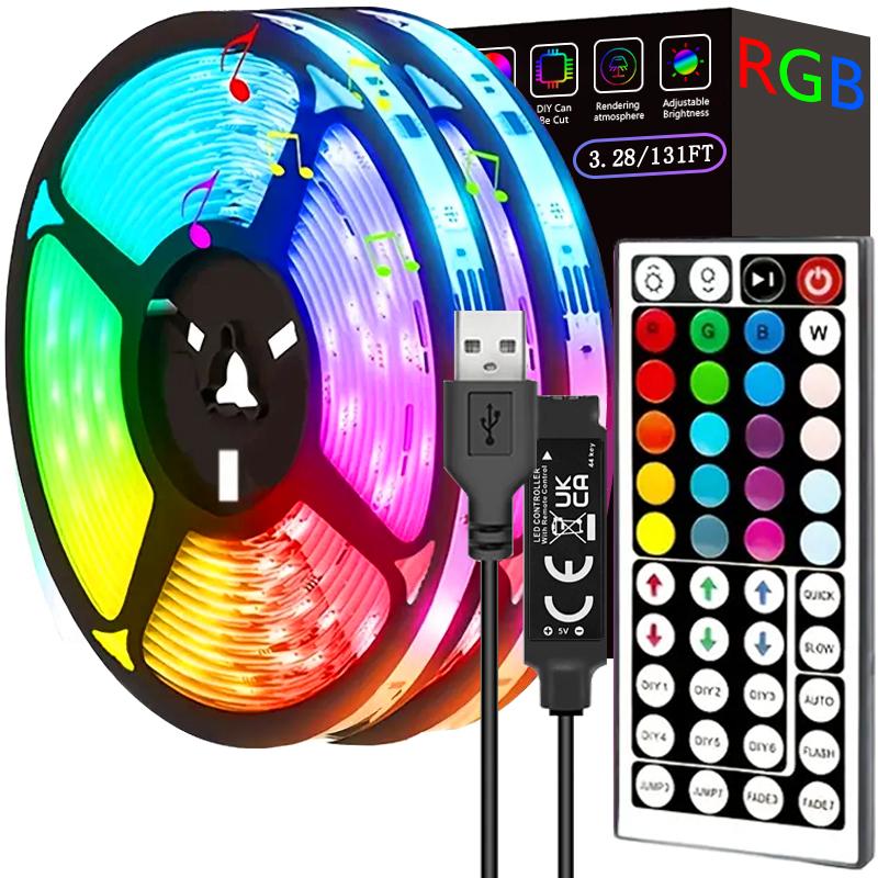 131Ft/40M LED Strip Lights Infrared 44key RGB Lighting For TV Background, Bedroom Party Decorations Christmas Birthday Gift