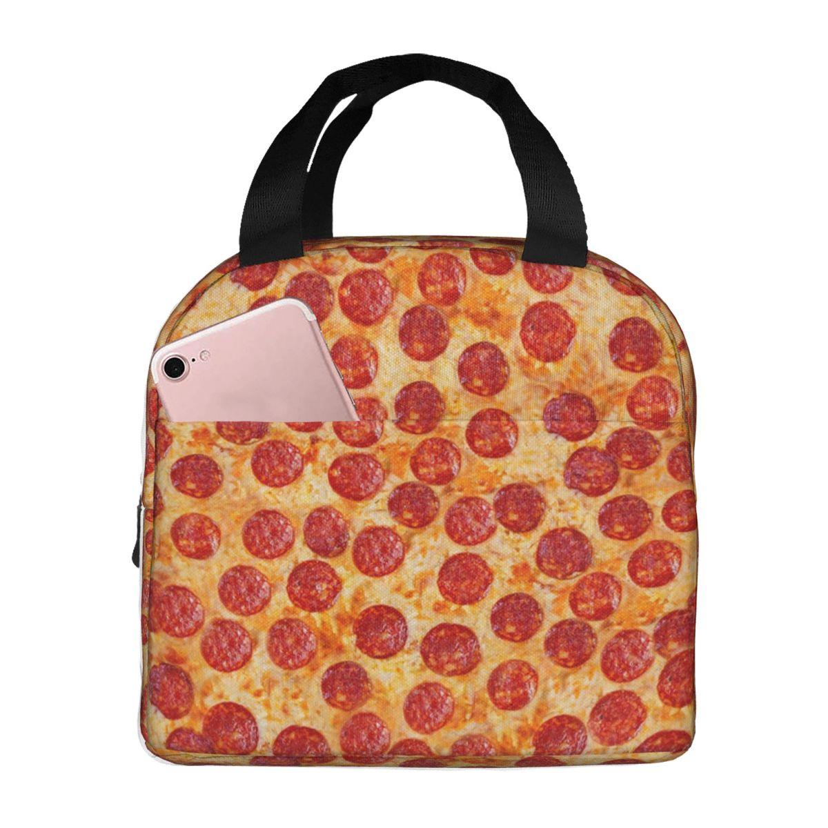 Realistic Pepperoni Pizza Pattern Insulated Lunch Bag for Women Office Cooler Thermal Food Box Tote Lunch Boxes Container One Size