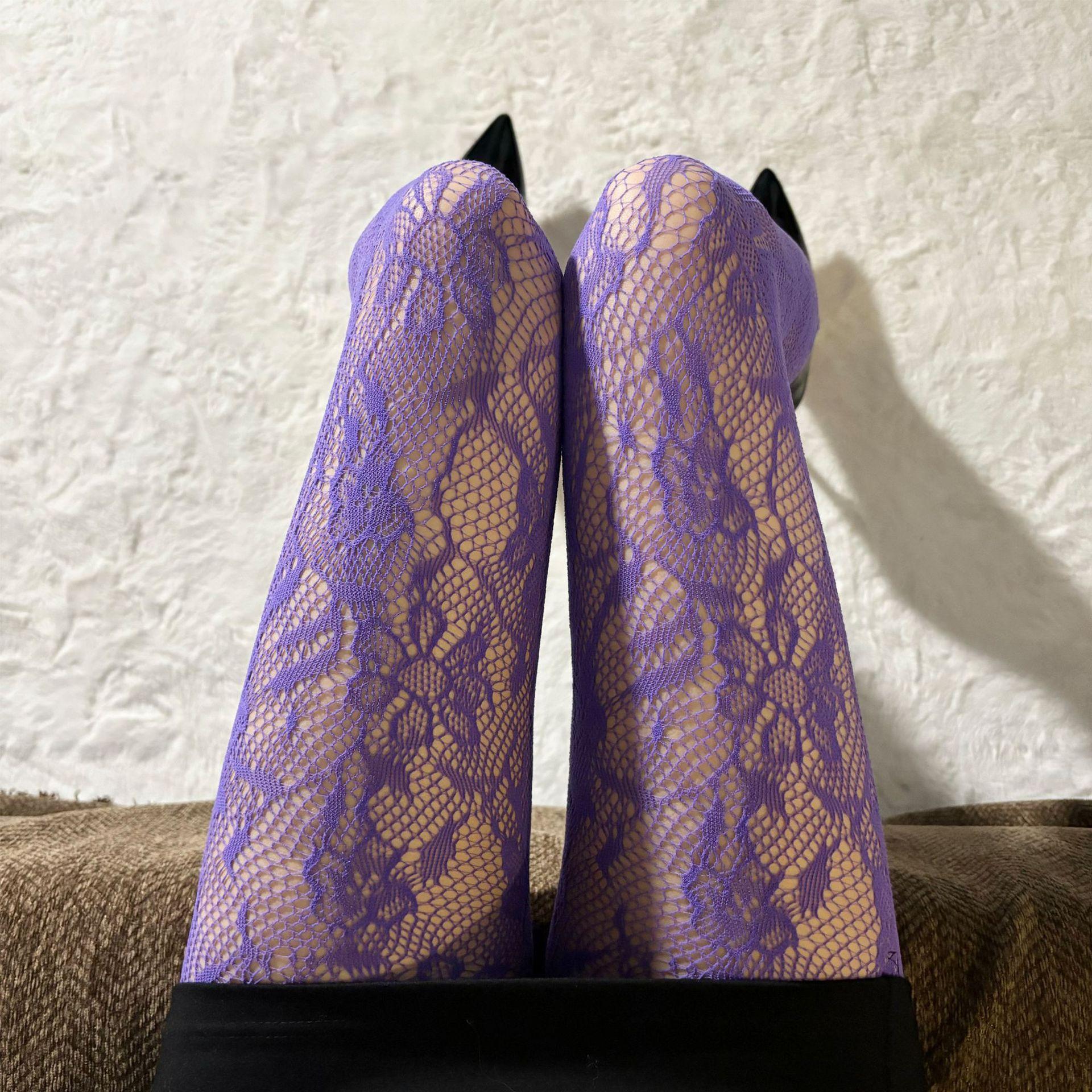 Damesmode Wijnkleurig Bloemen Uitgesneden Visnet Panty's Lolita Bodem Panty's 1 Stuk Elastisch Gaas Kant Kousen Slanke Leggings One Size