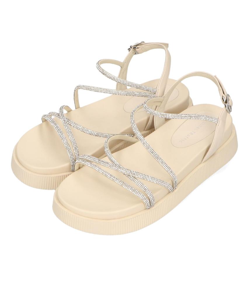Round Large and Small Easy to Walk 41217 cm cm [Oriental Traffic] Sandals, Rhinestone, Toe, Sizes, in, Straps, Women's, BEIGE, 22.0 - 22.5