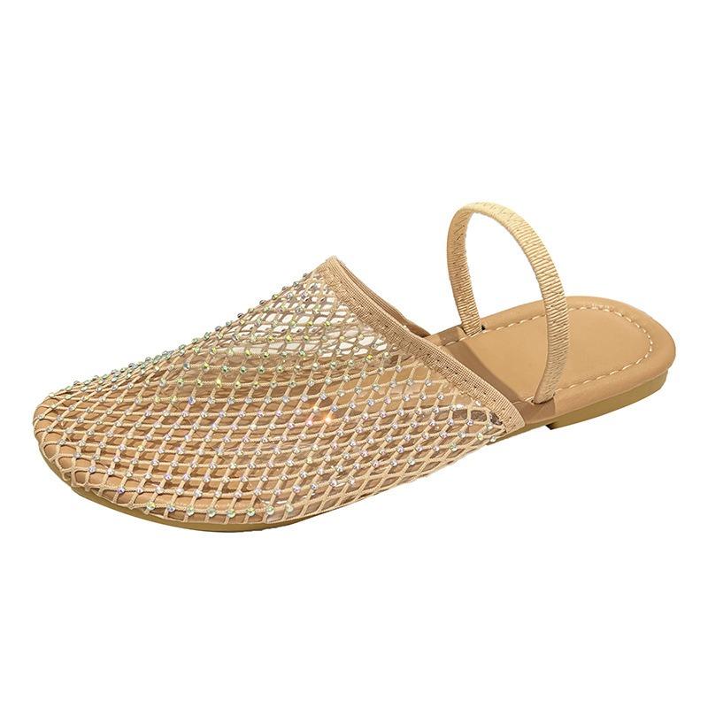 Summer New Large-size Sandals Women's Bag Head Flat-bottomed Lazy Slippers Hollow Mesh Weaving
