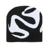 Halloween Y2K Knitted Hat Streetwear Black White Pullover Cap Jacquard Woolen Hat  Outdoor