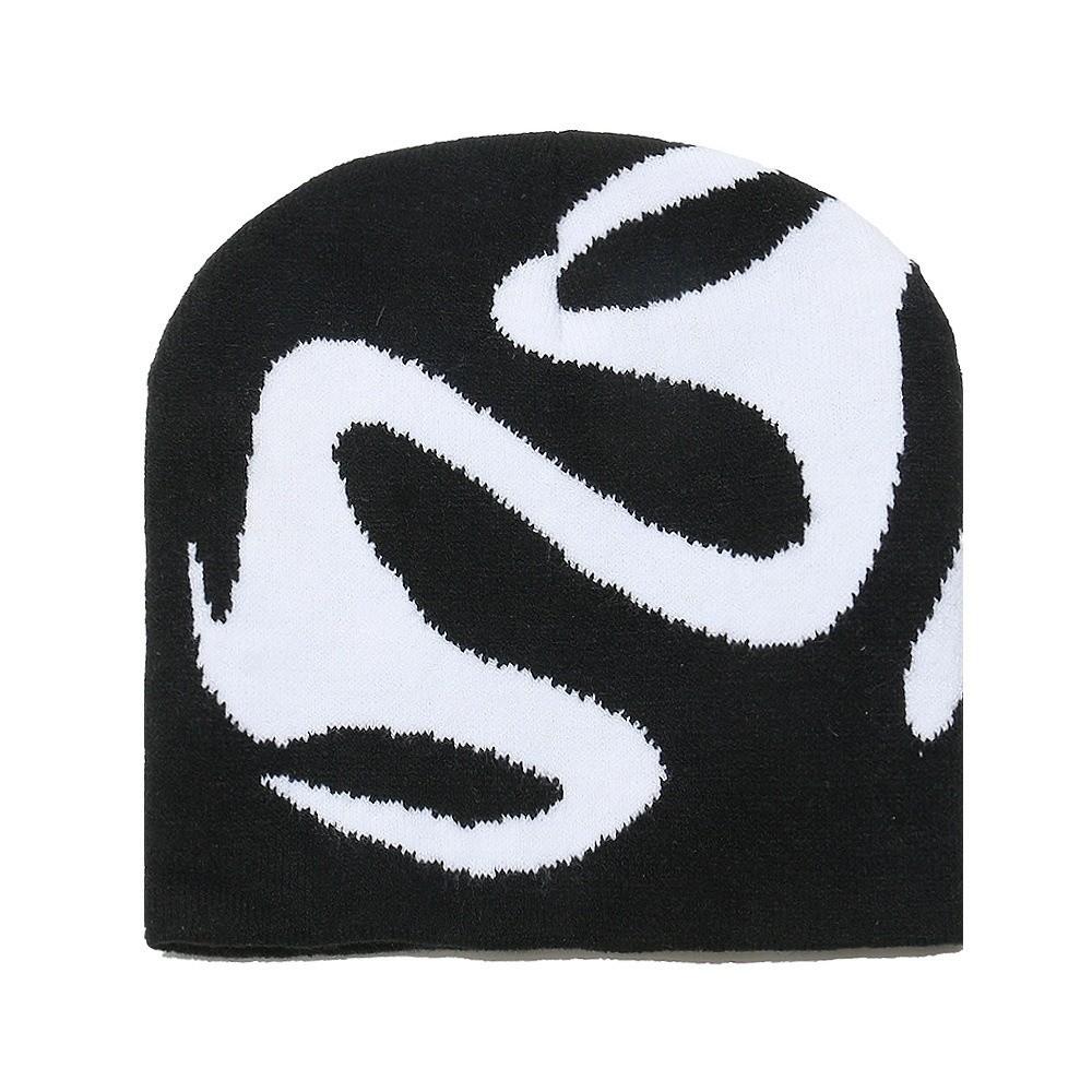 Halloween Y2K Knitted Hat Streetwear Black White Pullover Cap Jacquard Woolen Hat  Outdoor