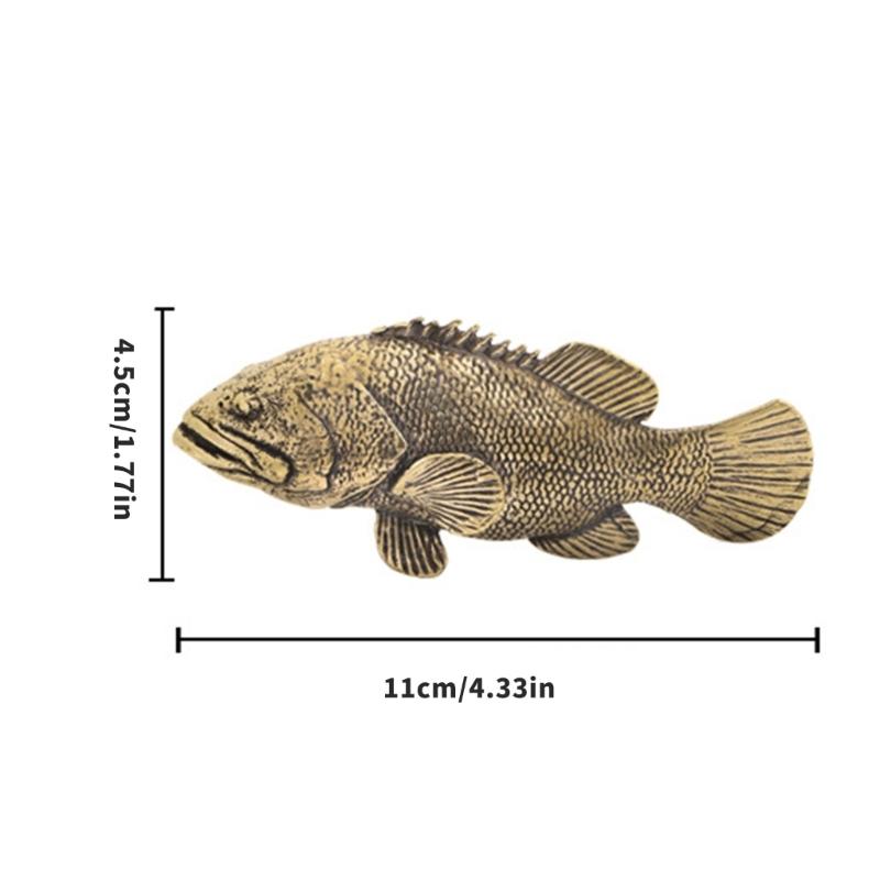 Carving Brasses Grouper Miniature Sculpture Chinese Antique Fengshui Figurine for Home Office Decoration Ornament Gift