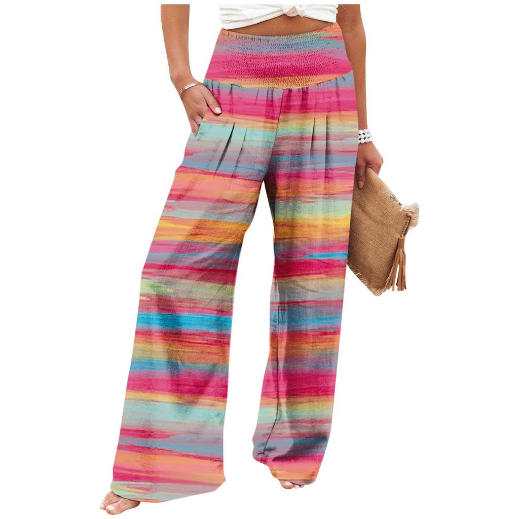 Women's Fashion High Waist Pants Women's Elastic Wide Leg Pants Casual And Comfortable Beach Slacks