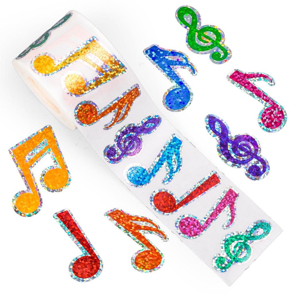 500pcs/roll Black Musical Note Laser Stickers - Adhesive Labels for Decoration & Sealing