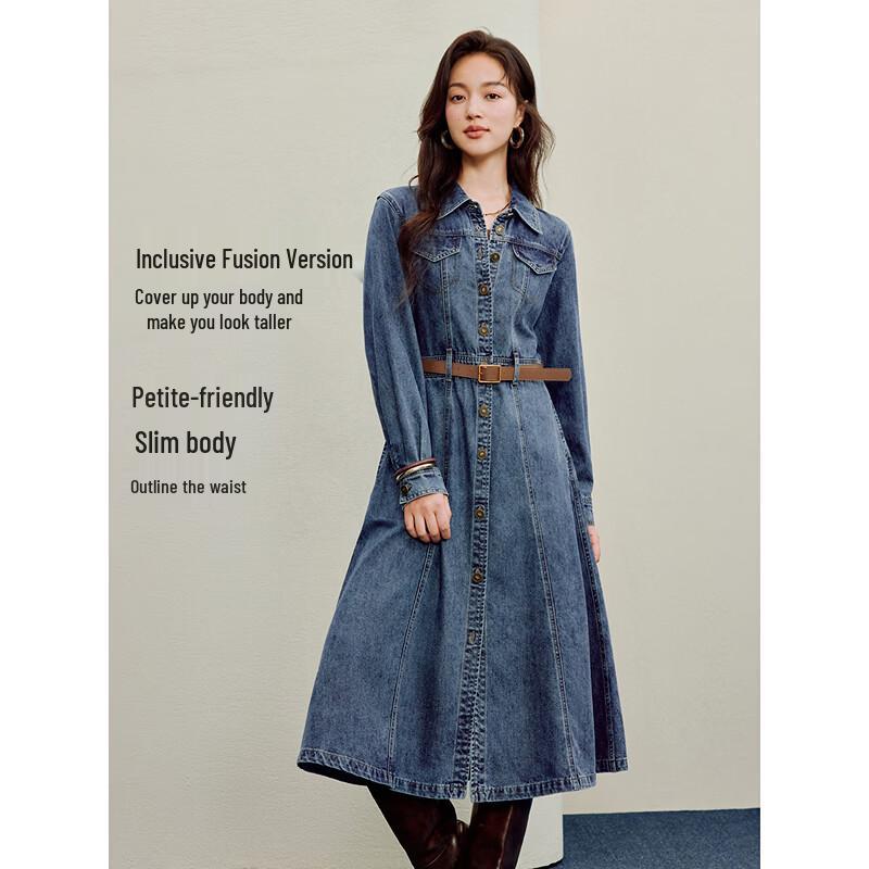 INMAN Vintage Denim A-Line Midi Dress