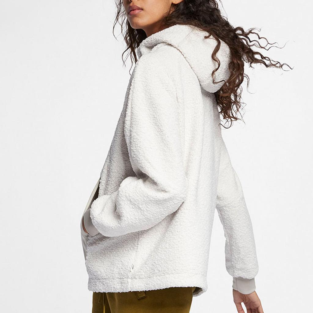 Nike Patchwork Sherpa Pullover Warm Fleece Hoodie Women Hoodies Silver-White AJ7285-031