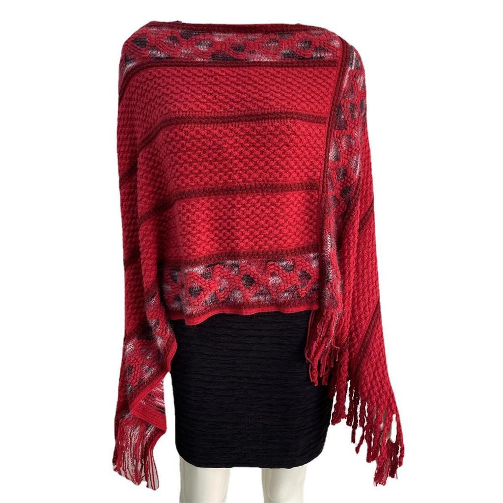 2022 Autumn/Winter Women's V-Neck Rainbow Tassel Cape Sweater