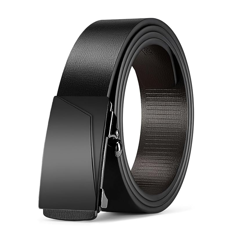

[ZHUYING] belt men s genuine leather No hole Stepless Auto lock type Casual with gift box business size adjustable men s belt (black elongation,
