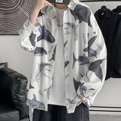 Chemises à manches longues à col rabattu Impression ample Belle Printemps Été Mince Mode Décontracté Streetwear Bouton Vêtements pour hommes
