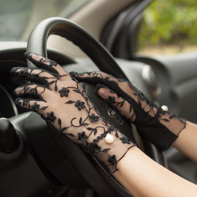 

New Arrival Summer Elegance Fashion Lace Rose Women s Gloves Sun Protection Anti-Slip Open Cycling Short Breathable Touch Screen-Short Pearl Lace Black All yards
