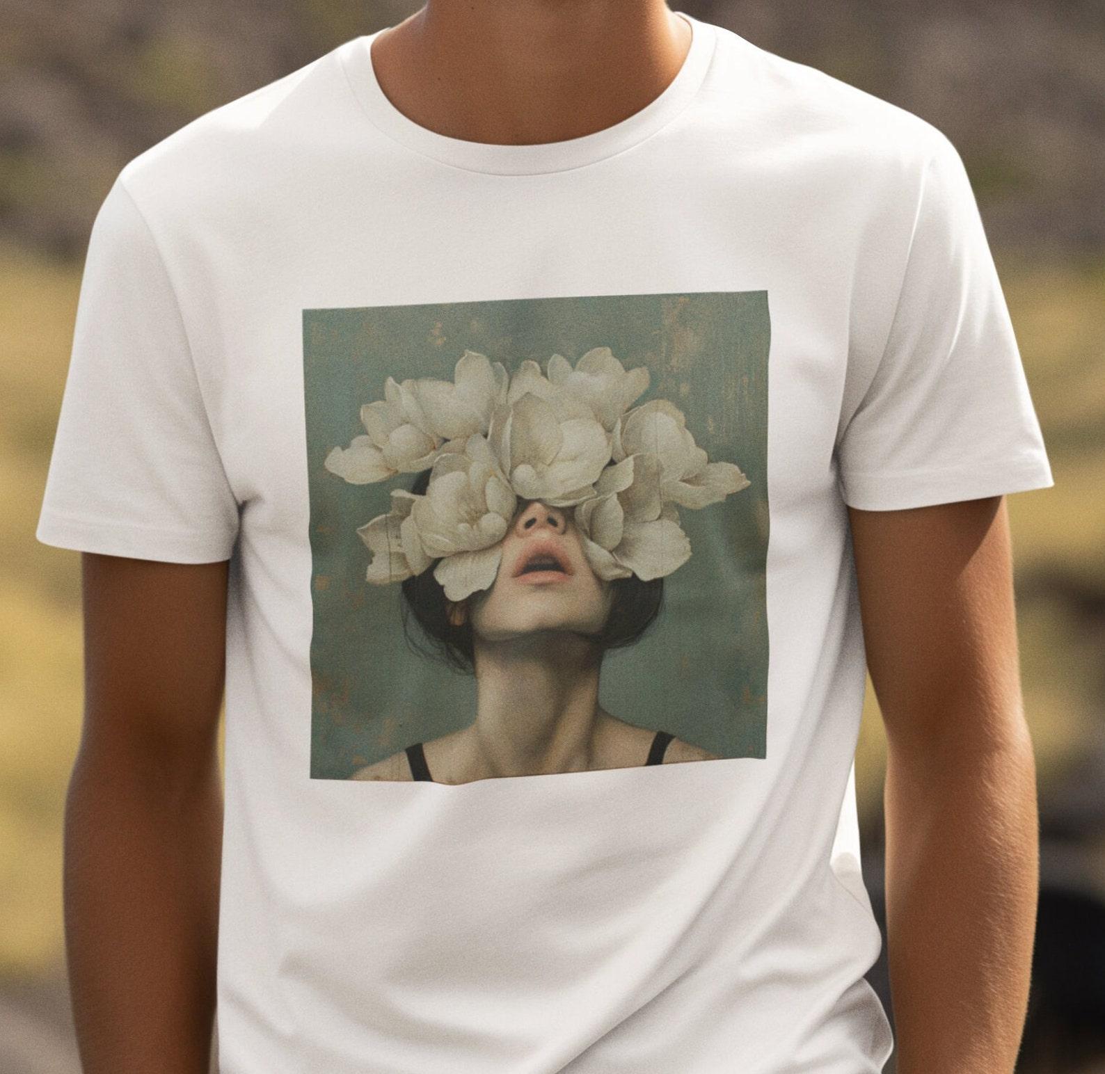 Floral Woman Graphic T-Shirt: Psychedelic Boho Cotton Tee L
