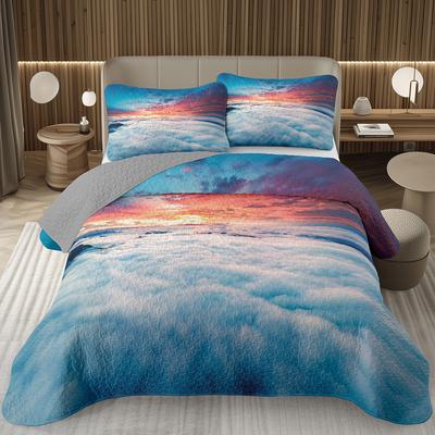Natural Scenery Coverlet Set Sunset Sky Bedding Set White Clouds Bedspread Set Twin Full Queen Size for Kids Girls Boys Teens