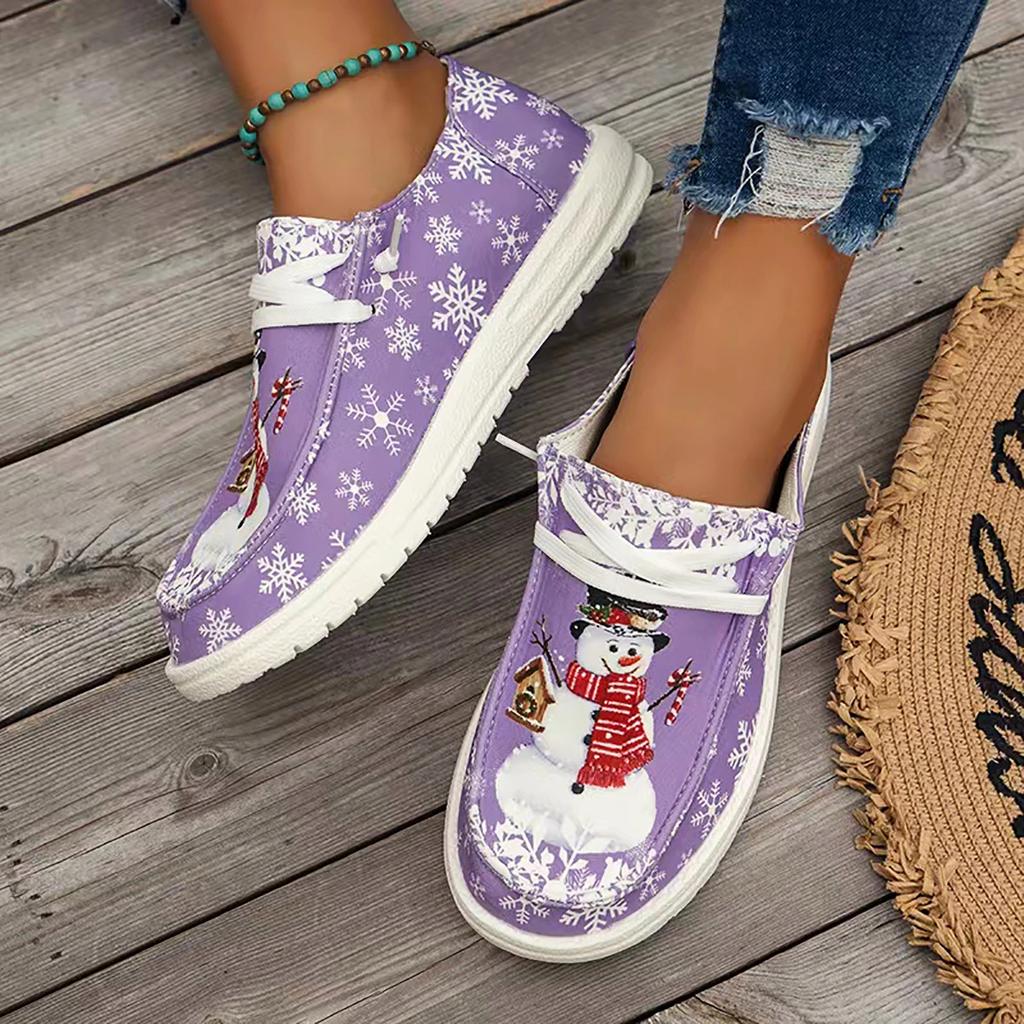 Fashion 2024 New Autumn Baotou Christmas Printed Comfortable Shoes Women Slip On Breathable Flat Canvas Casual Shoes Zapatos De Mujer