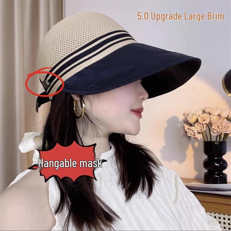 Women's Wide Brim Summer Sun Protection Hat with Open Top & Face Covering